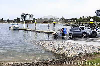Redcliffe â€“ Watercraft Launch at the Boat Ramp Editorial Stock Photo